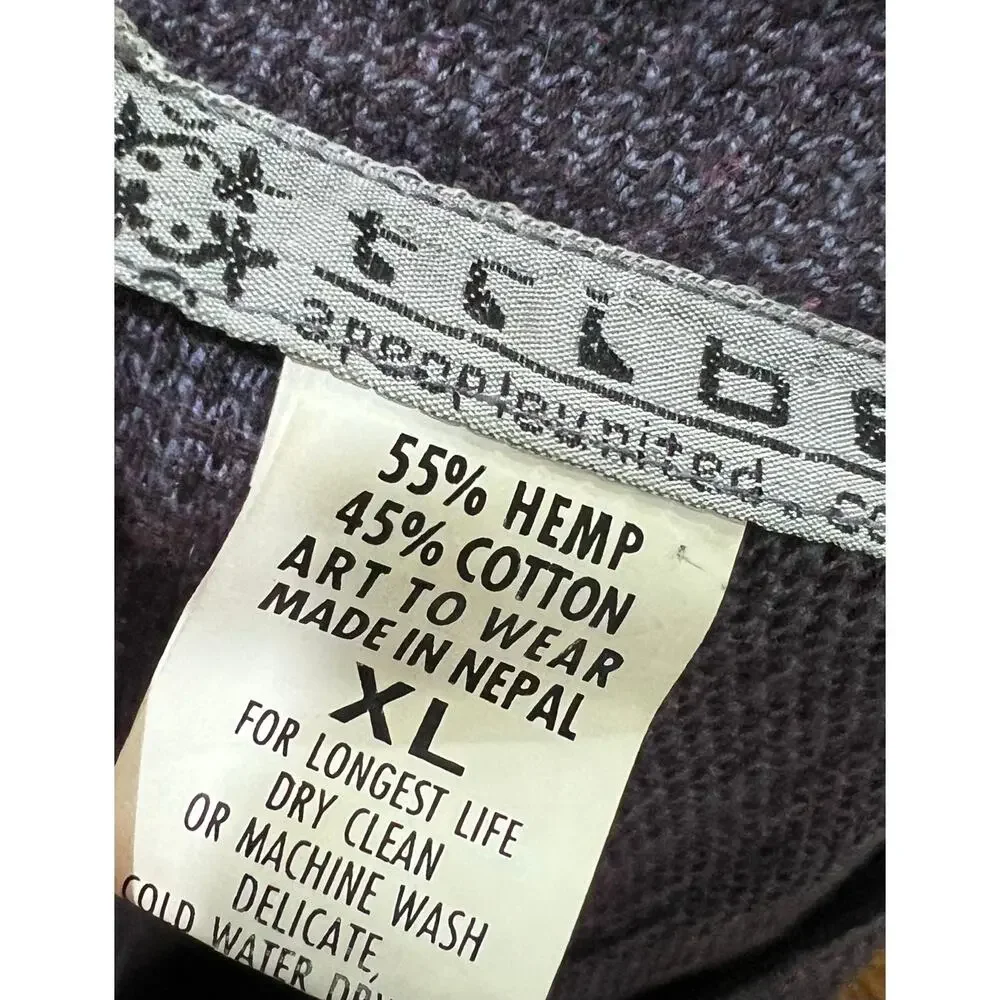 Tribe People United Women’s Button Front Tunic Top Purple Hemp Cotton Boho XL